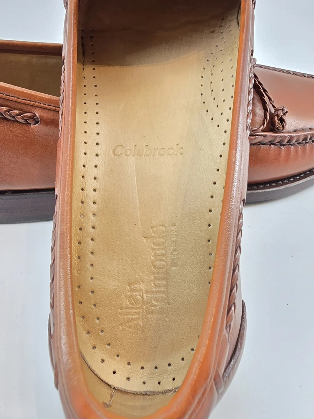 Allen Edmonds Colebrook Chestnut Brown Braided Tie Moccasin 10 B